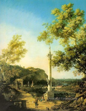 paysage de la rivière avec une colonne Canaletto Peinture à l'huile